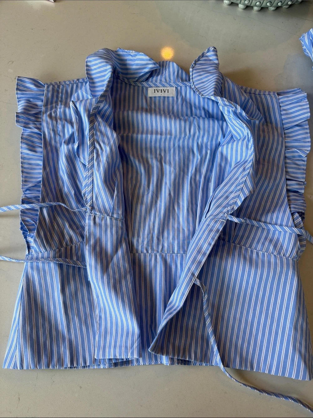 IVIVI Blue Striped Tie-Front Top and shorts Set size L top M bottom